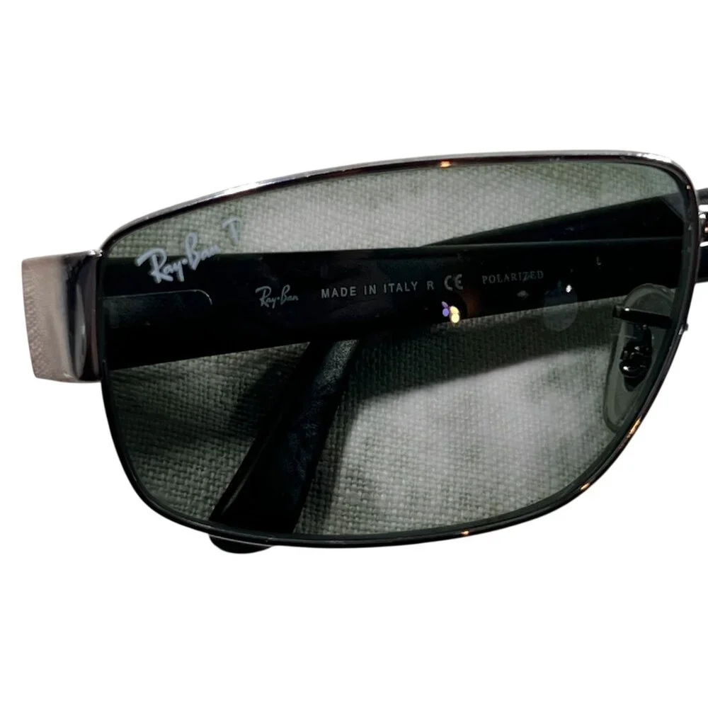 Vtg Ray Ban RB3189 Leather II 004/9A Polarized Sunglasses Metal Wrap Italy Black - Picture 3 of 13